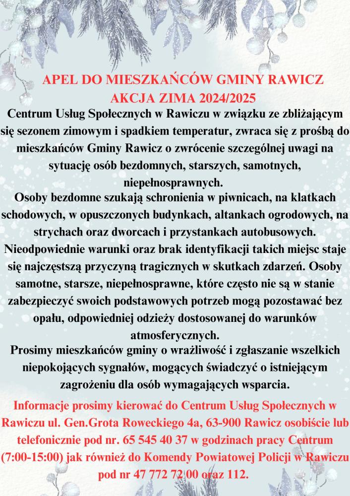 APEL do mieszkańców dotyczący osób bezdomnych, samotnych, starszych i potrzebujących