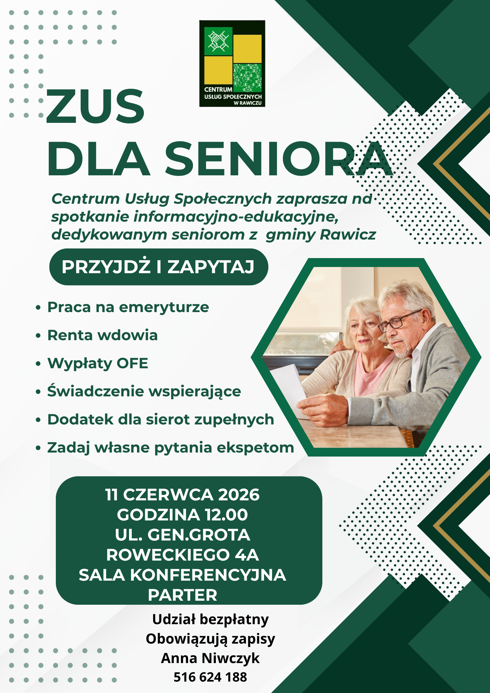 ZUS dla seniora - spotkanie informacyjno-edukacyjne